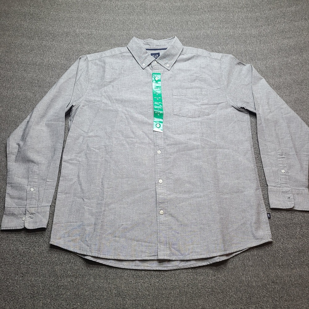Gap Oxford Button Down Shirt Mens XL‎ Grey Like New Standard Fit Long Sleeve